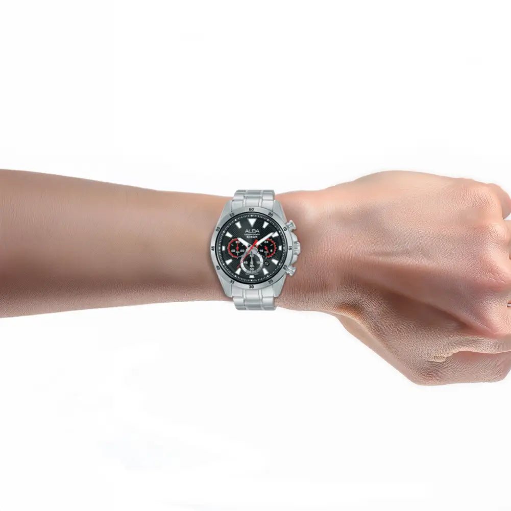 Alba-Alba Active AT3K63X1 Chronograph Quartz Green Dial Stainless Steel Men's Watch-Wristbear-3