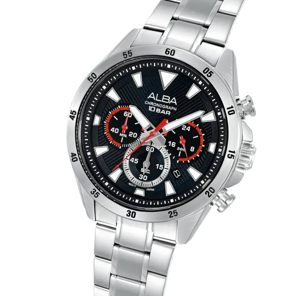 Alba-Alba Active AT3K63X1 Chronograph Quartz Green Dial Stainless Steel Men's Watch-Wristbear-2