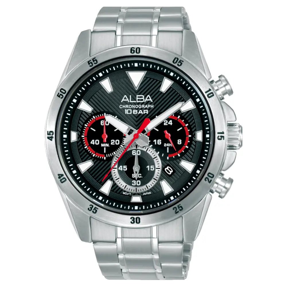 Alba-Alba Active AT3K63X1 Chronograph Quartz Green Dial Stainless Steel Men's Watch-Wristbear-1