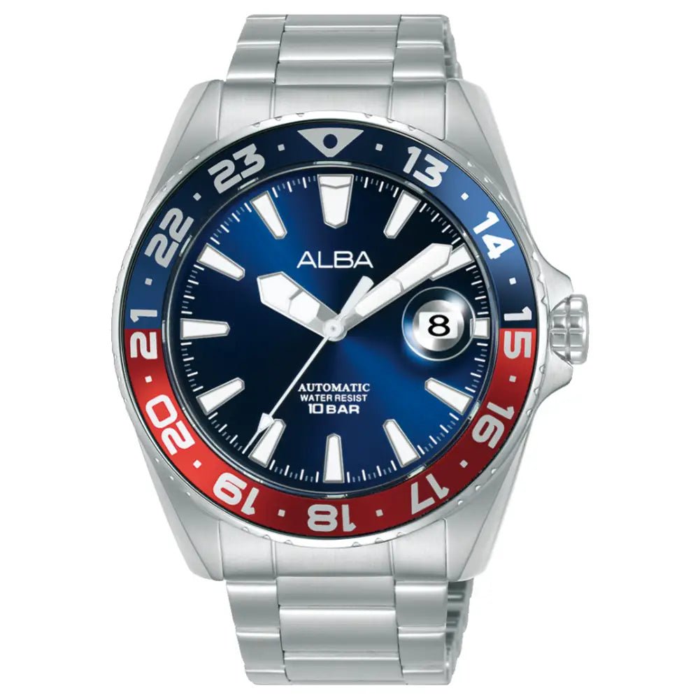 Alba-Alba Active AU4067X1 Automatic Blue Dial Stainless Steel Bracelet Men's Watch-Wristbear-1