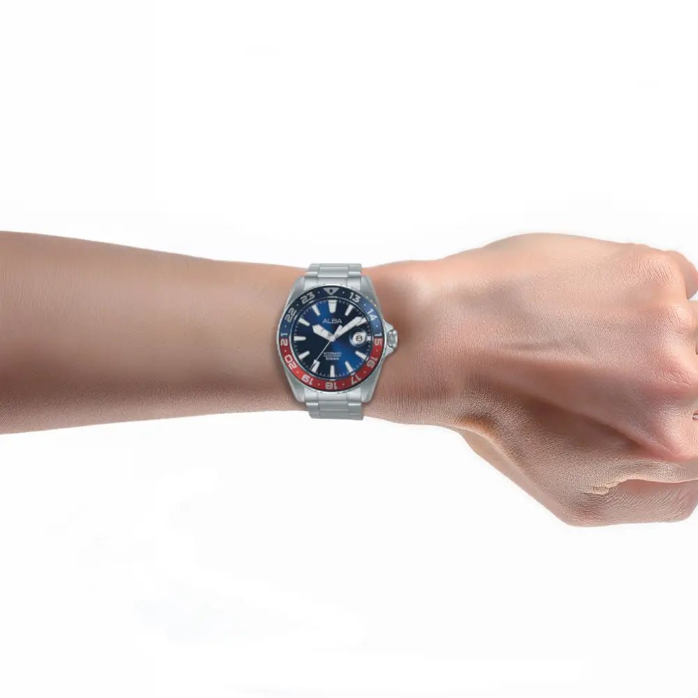 Alba-Alba Active AU4067X1 Automatic Blue Dial Stainless Steel Bracelet Men's Watch-Wristbear-3