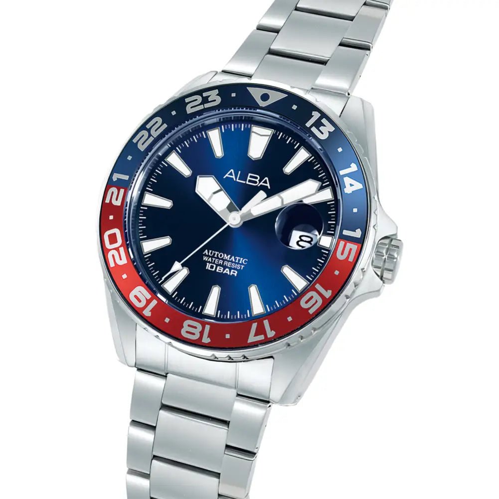 Alba-Alba Active AU4067X1 Automatic Blue Dial Stainless Steel Bracelet Men's Watch-Wristbear-2