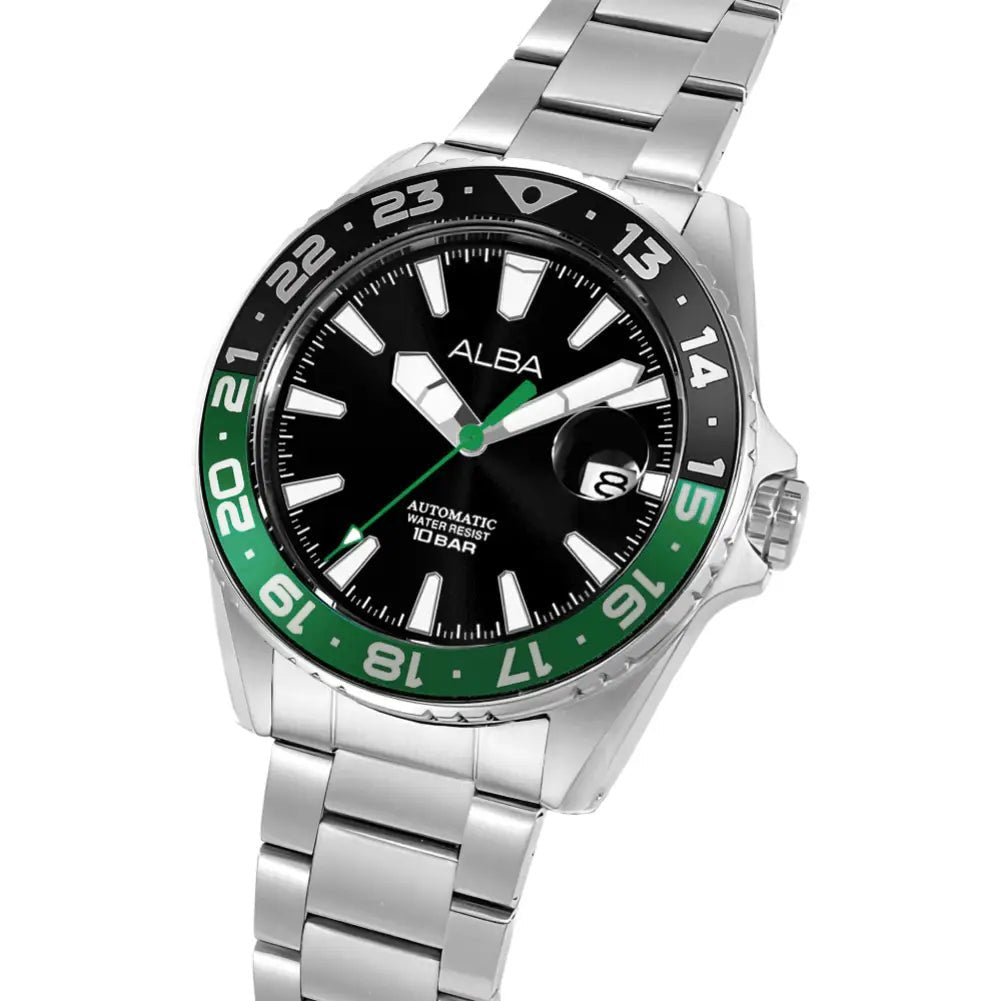 Alba-Alba Active AU4069X1 Automatic Black Dial Stainless Steel Bracelet Men's Watch-Wristbear-2