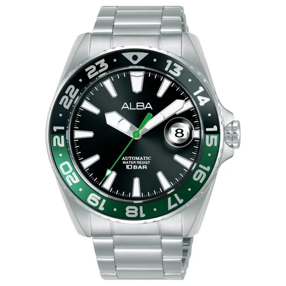 Alba-Alba Active AU4069X1 Automatic Black Dial Stainless Steel Bracelet Men's Watch-Wristbear-1