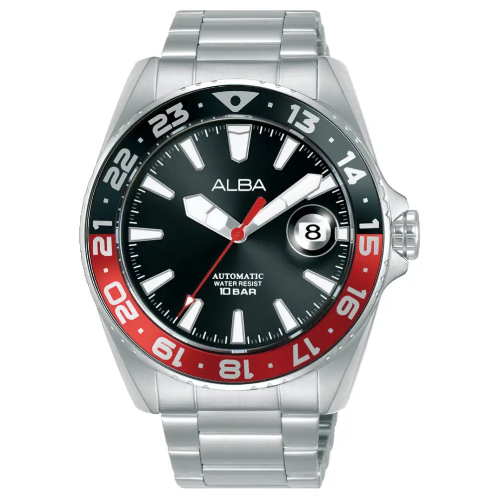 Alba-Alba Active AU4073X1 Automatic Black Dial Stainless Steel Bracelet Men's Watch-Wristbear-1