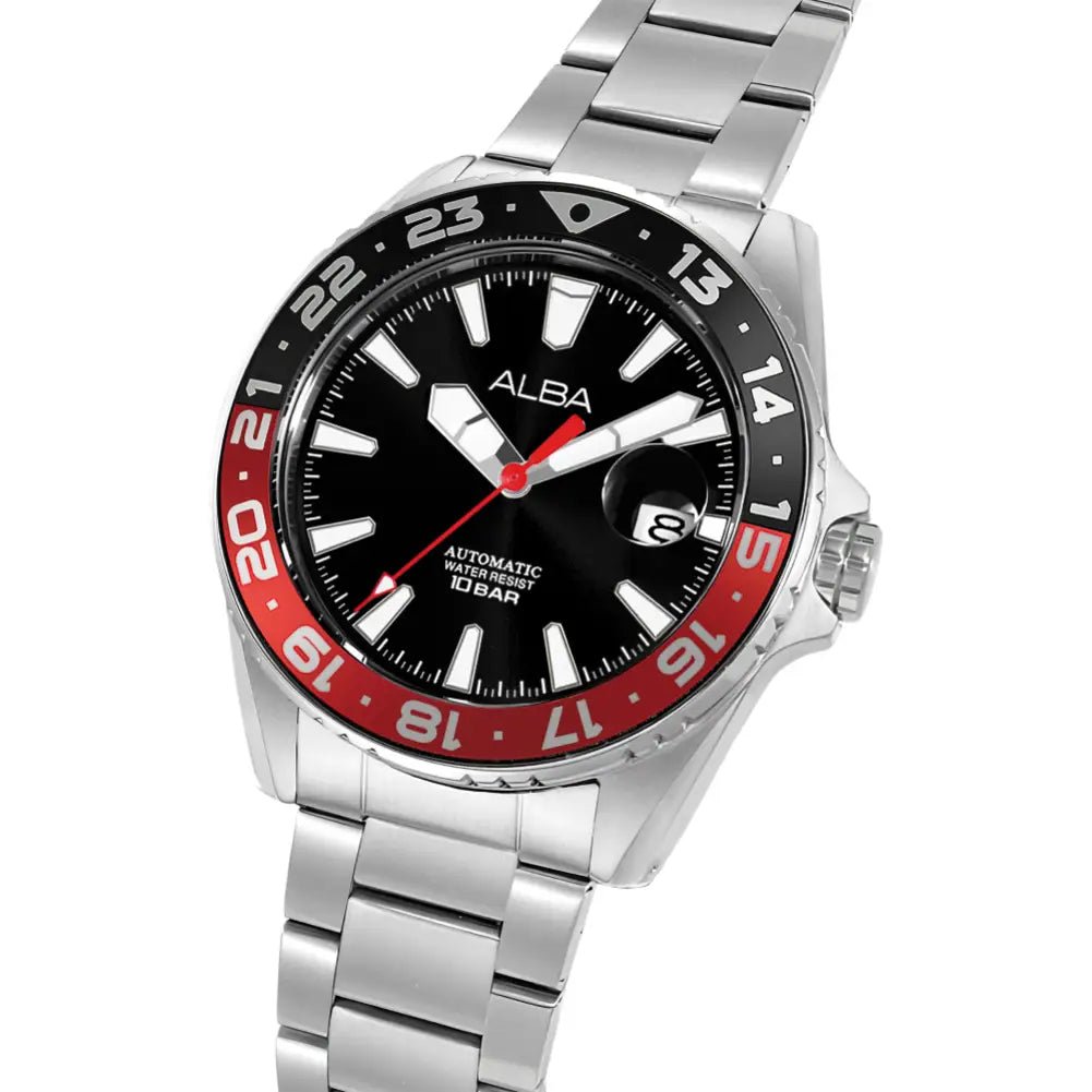 Alba-Alba Active AU4073X1 Automatic Black Dial Stainless Steel Bracelet Men's Watch-Wristbear-2