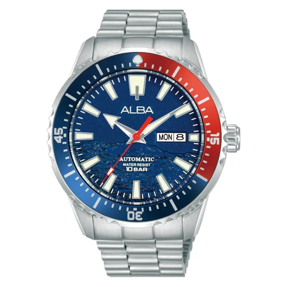 Alba-Alba AL4735X1 Ocean Striker Automatic Blue Dial Stainless Steel Bracelet Men's Watch-Wristbear-1