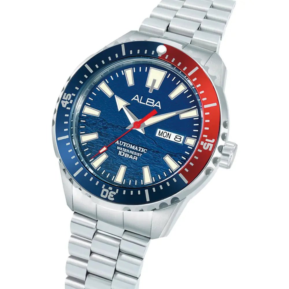 Alba-Alba AL4735X1 Ocean Striker Automatic Blue Dial Stainless Steel Bracelet Men's Watch-Wristbear-2