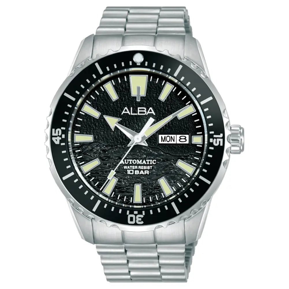 Alba-Alba AL4743X1 Black Tide Automatic Black Dial Stainless Steel Bracelet Men's Watch-Wristbear-1