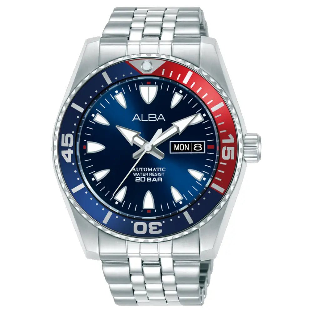 Alba-Alba AL4761X1 Pepsi Automatic Blue Dial Stainless Steel Bracelet Men's Watch-Wristbear-1