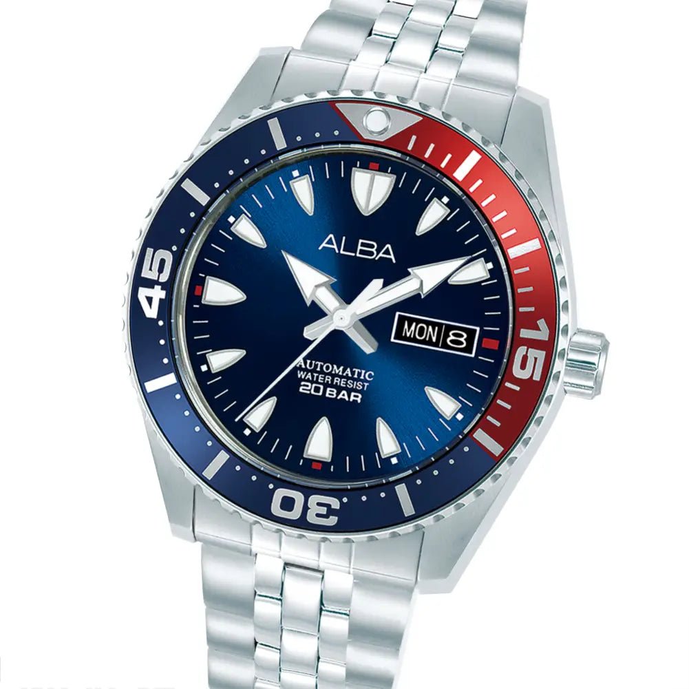 Alba-Alba AL4761X1 Pepsi Automatic Blue Dial Stainless Steel Bracelet Men's Watch-Wristbear-2