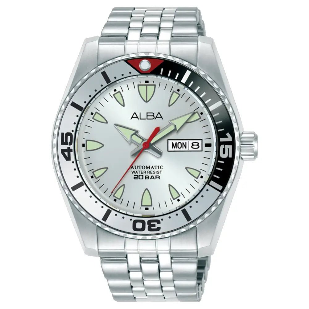Alba-Alba AL4765X1 Ocean Arrow Automatic Silver White Dial Stainless Steel Bracelet Men's Watch-Wristbear-1