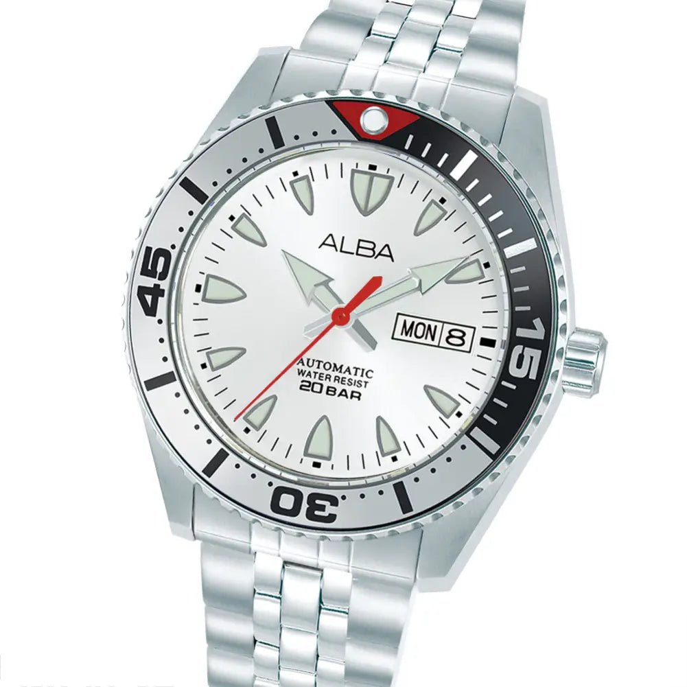 Alba-Alba AL4765X1 Ocean Arrow Automatic Silver White Dial Stainless Steel Bracelet Men's Watch-Wristbear-2