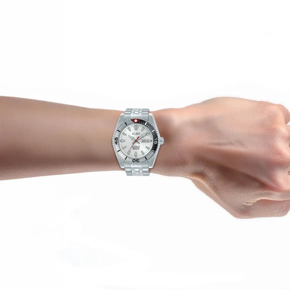 Alba-Alba AL4765X1 Ocean Arrow Automatic Silver White Dial Stainless Steel Bracelet Men's Watch-Wristbear-3