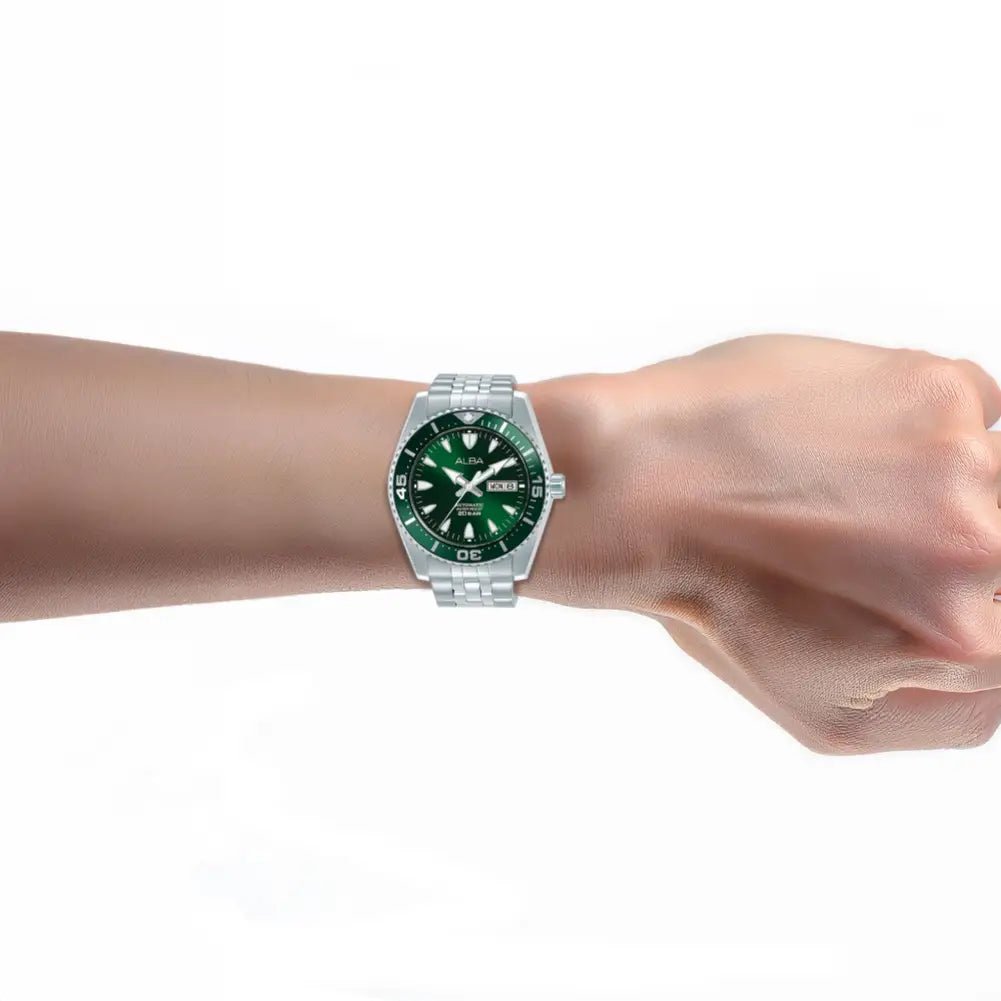 Alba-Alba AL4767X1 Ocean Arrow Automatic Sunburst Green Dial Stainless Steel Bracelet Men's Watch-Wristbear-3