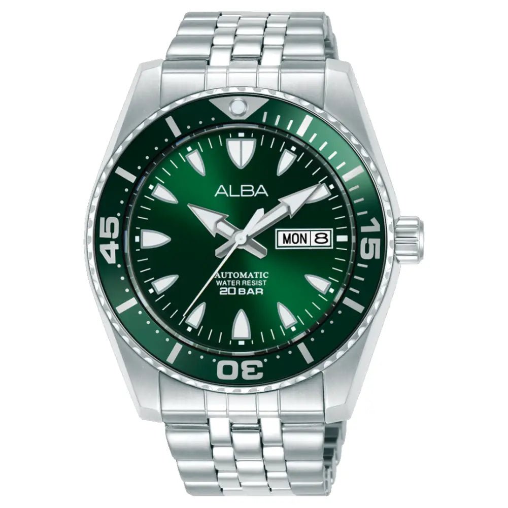Alba-Alba AL4767X1 Ocean Arrow Automatic Sunburst Green Dial Stainless Steel Bracelet Men's Watch-Wristbear-1