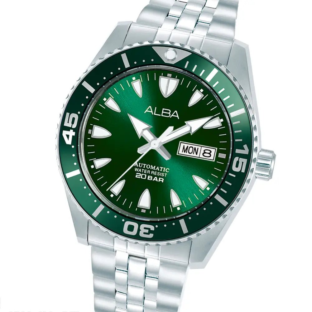 Alba-Alba AL4767X1 Ocean Arrow Automatic Sunburst Green Dial Stainless Steel Bracelet Men's Watch-Wristbear-2