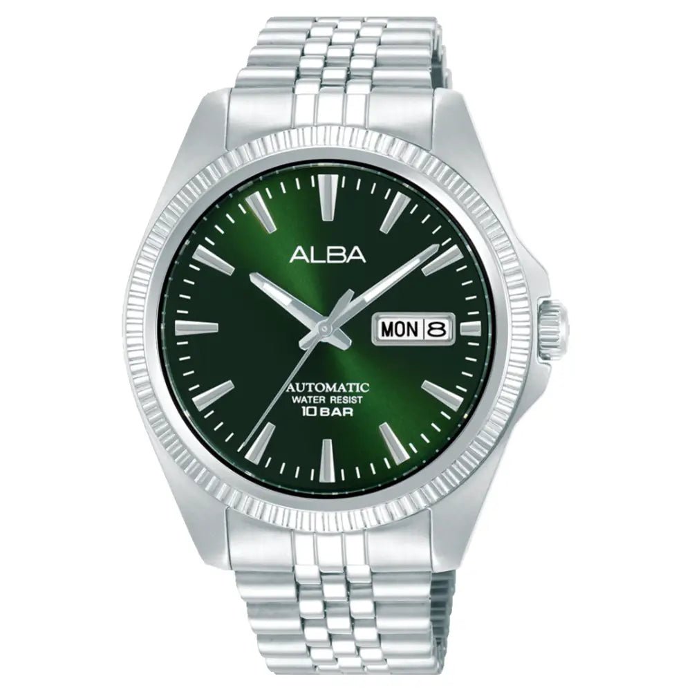 Alba-Alba AL4785X1 Automatic Green Sunray Dial Stainless Steel Bracelet Men's Watch-Wristbear-1