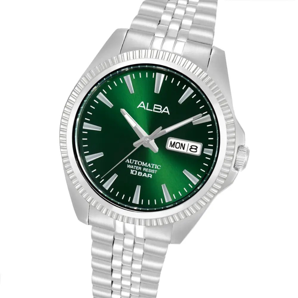 Alba-Alba AL4785X1 Automatic Green Sunray Dial Stainless Steel Bracelet Men's Watch-Wristbear-2