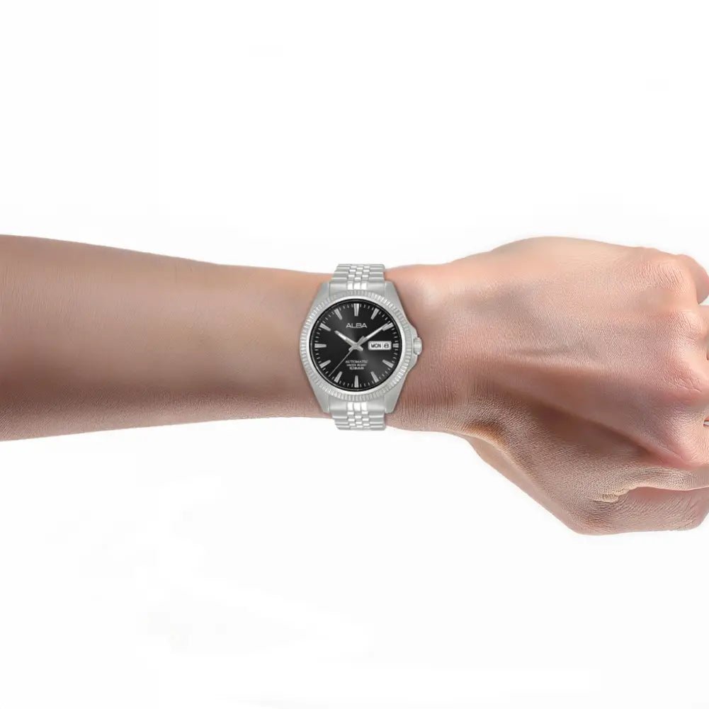 Alba-Alba AL4789X1 Automatic Black Dial Stainless Steel Bracelet Men's Watch-Wristbear-3