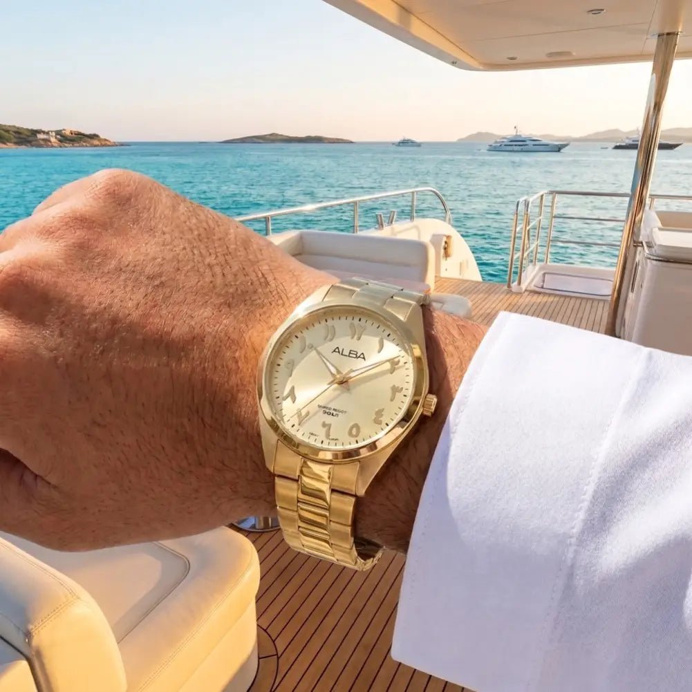 Alba-Alba ARX156X1 Standard Quartz Arabic Numerals Full Gold Stainless Steel Men's Watch-Wristbear-2