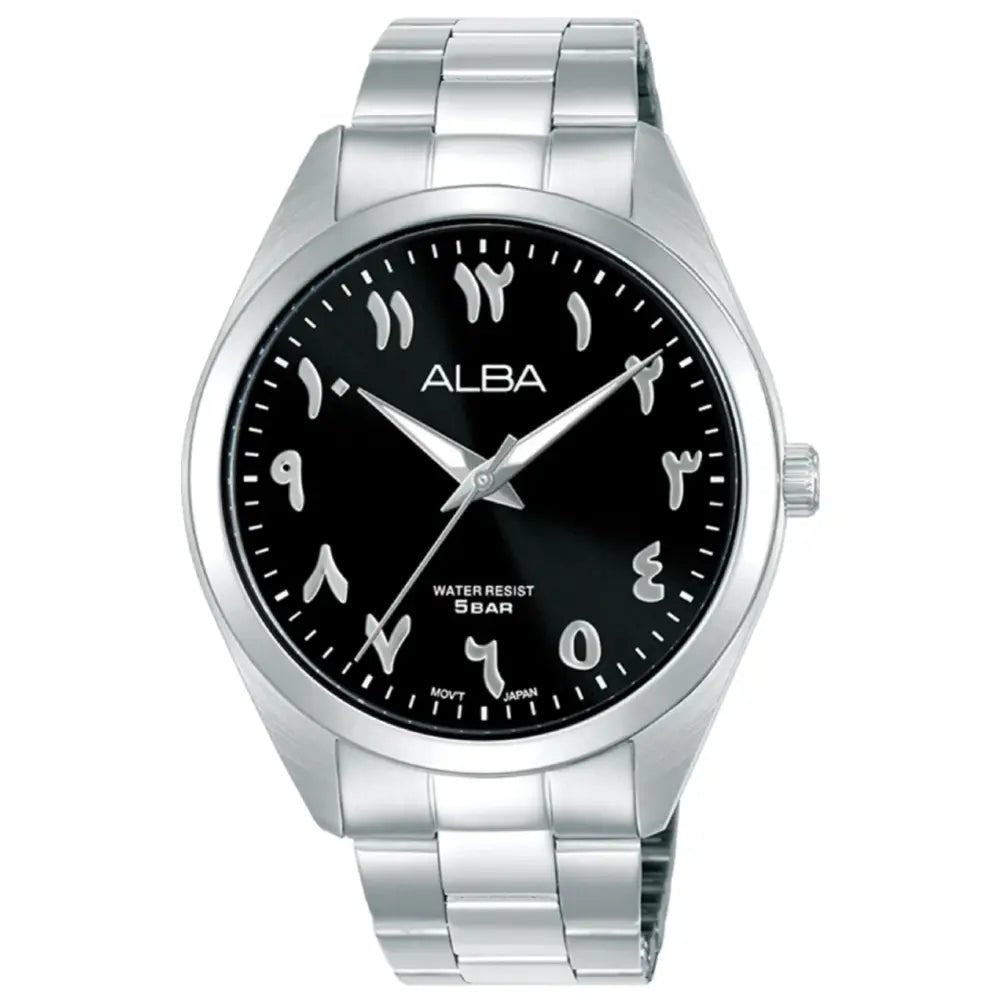 Alba-Alba ARX161X1 Standard Quartz Black Dial Arabic Numerals Stainless Steel Men's Watch-Wristbear-1