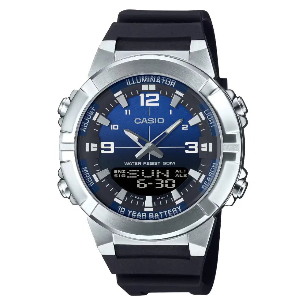 Casio-Casio AMW-870A-2AV Analog-Digital Quartz Blue Gradient Dial Black Resin Strap Men's Watch-Wristbear-1