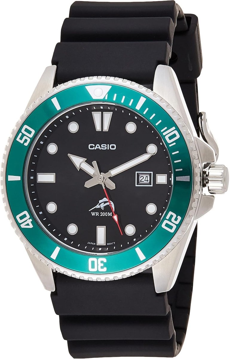 Casio Duro MDV-106B-1A3 Diver Quartz Black Dial Green Bezel Resin Strap Men's Watch - Wristbear-2