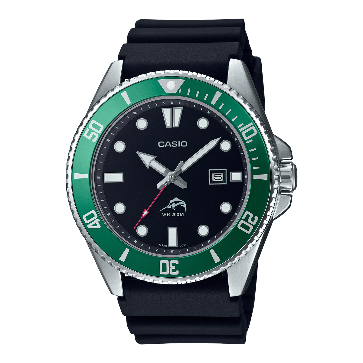 Casio Duro MDV-106B-1A3 Diver Quartz Black Dial Green Bezel Resin Strap Men's Watch - Wristbear-1