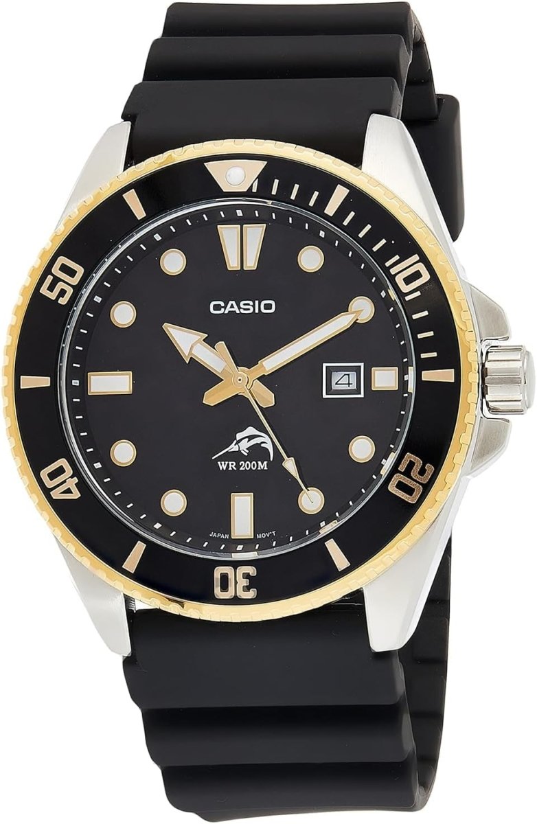 Casio Duro MDV-106G-1AV Diver Quartz Black Dial Gold Bezel Resin Strap Men's Watch - Wristbear-2