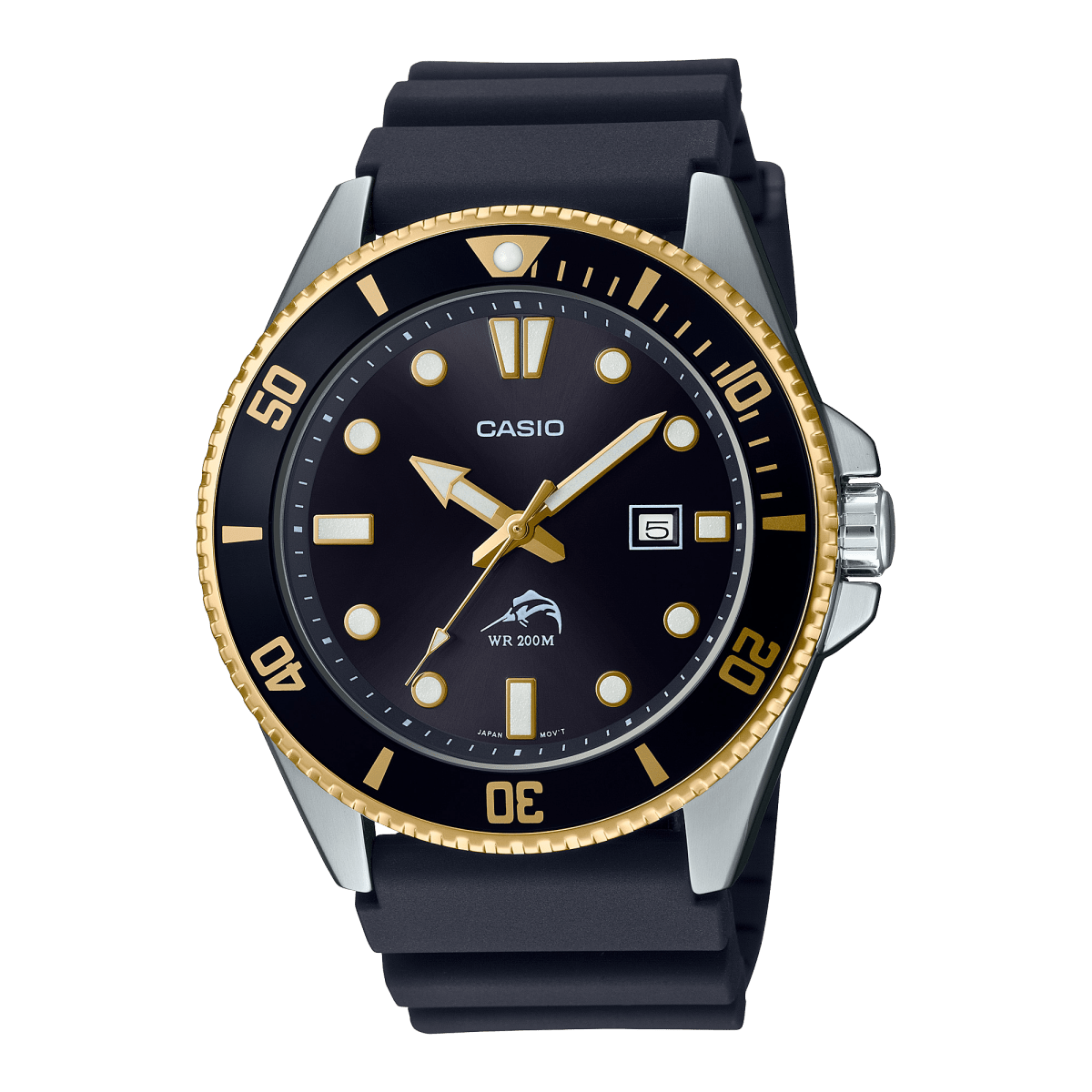 Casio Duro MDV-106G-1AV Diver Quartz Black Dial Gold Bezel Resin Strap Men's Watch - Wristbear-1