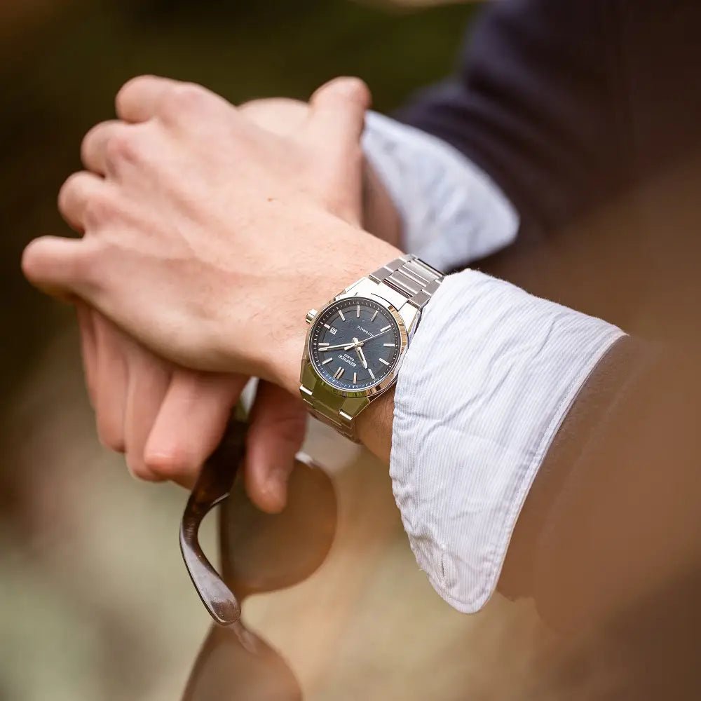 Casio-Casio Edifice Automatic EFK-110D-2A Textured Blue Dial Stainless Steel Men's Watch-Wristbear-2