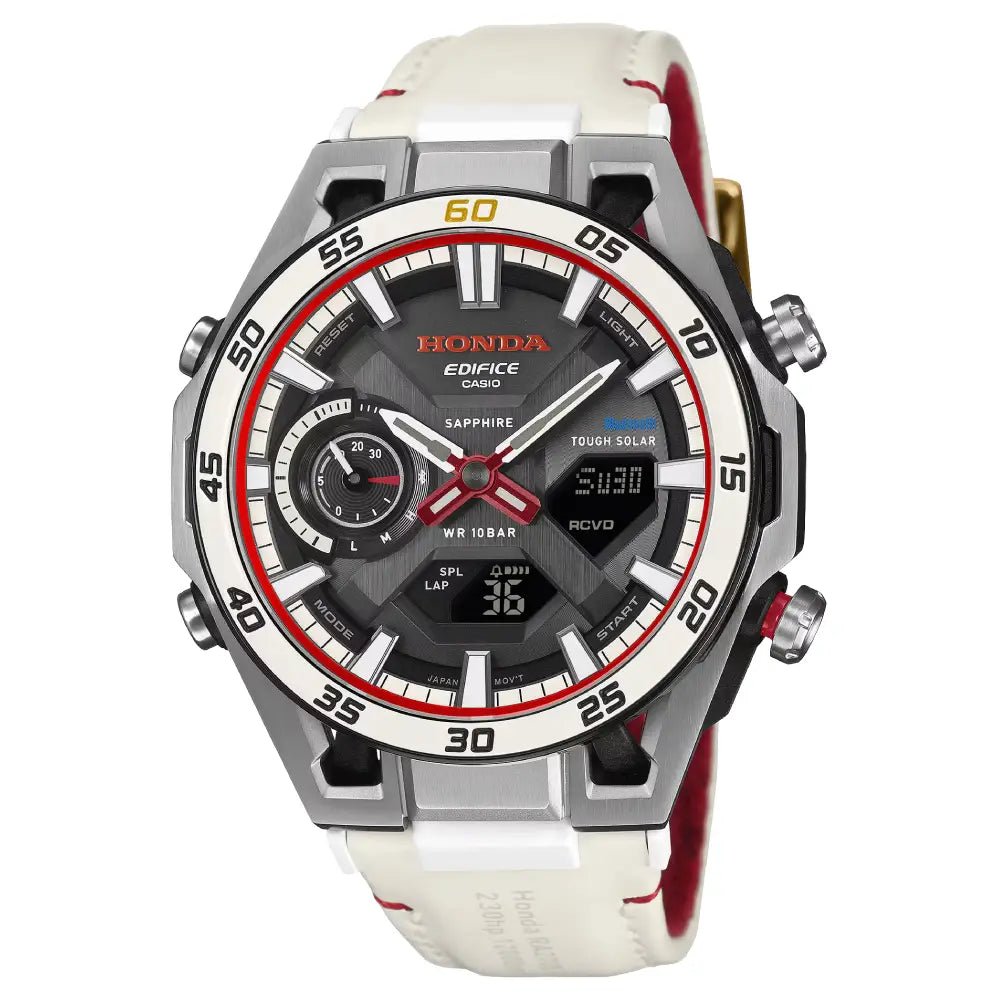 Casio-Casio Edifice ECB-2300HR-1A Honda 60th Anniversary Tough Solar Bluetooth Leather Strap Men's Watch-Wristbear-1