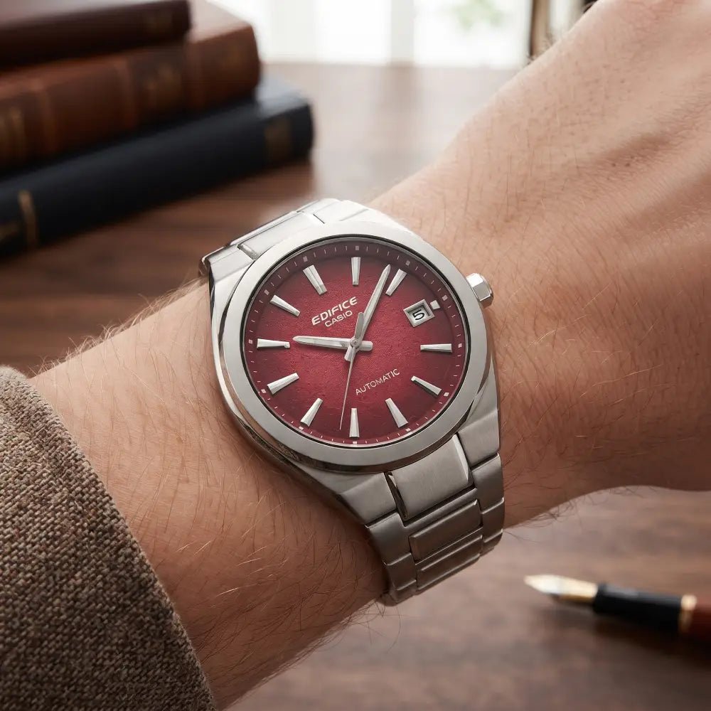 Casio-Casio Edifice EFK-200D-4A Automatic Red Dial Stainless Steel Sapphire Men's Watch-Wristbear-2