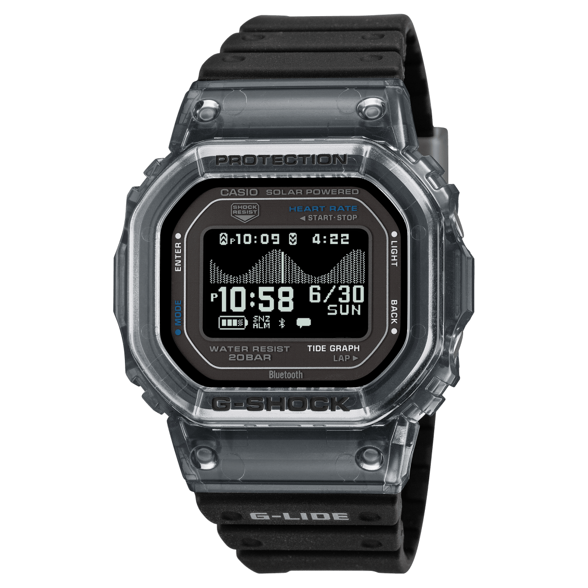 Casio G-Shock G-Lide GBX-H5600-1D Heart Rate Bluetooth Solar-Assisted Digital Black Watch - Wristbear-1