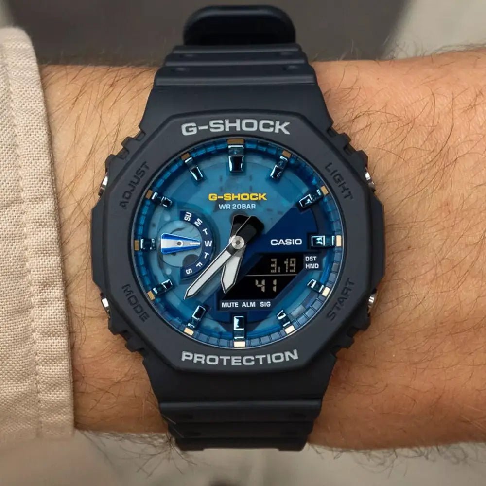 Casio-Casio G-Shock GA-2100AS-2A Carbon Core Guard Analog-Digital Blue Transparent Dial Men's Watch-Wristbear-2