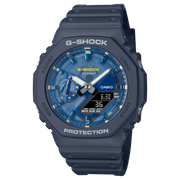 Casio G-Shock GA-2100AS-2A navy blue watch with transparent blue dial