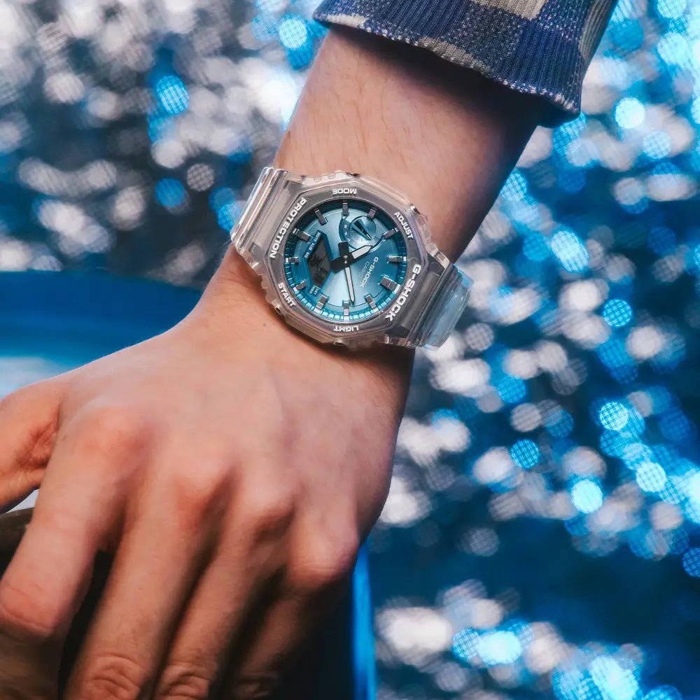 Casio-Casio G-Shock GA-2100BM-7A2 Carbon Core Guard Analog-Digital Sky Blue Metallic Dial Men's Watch-Wristbear-2
