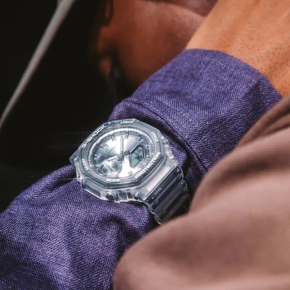 Casio-Casio G-Shock GA-2100BM-7A8 Carbon Core Guard Analog-Digital Silver Metallic Dial Men's Watch-Wristbear-2