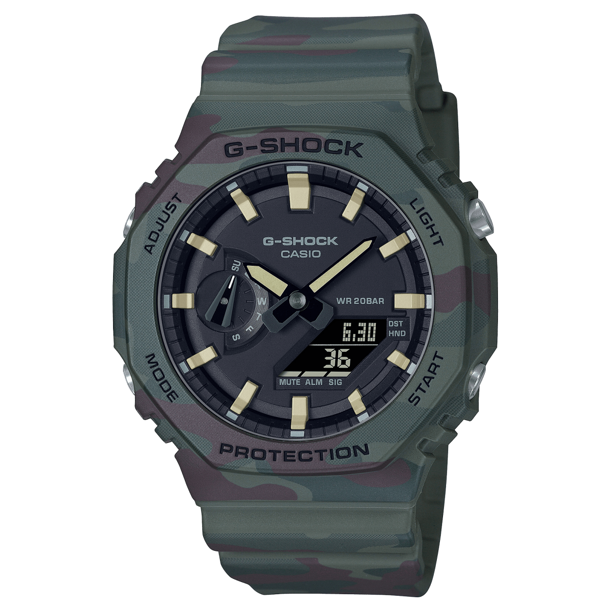 Casio G-Shock GAE-2100WE-3A Custom Box Set Analog-Digital Black Dial Green Camouflage Resin Watch - Wristbear-1
