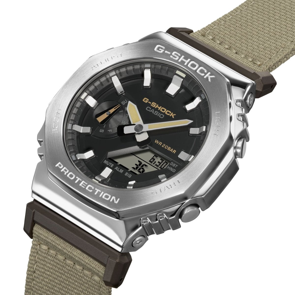 Casio G-Shock GM-2100C-5A Utility Metal Analog-Digital Black Dial Stainless Steel Bezel Cloth Strap Watch - Wristbear-5