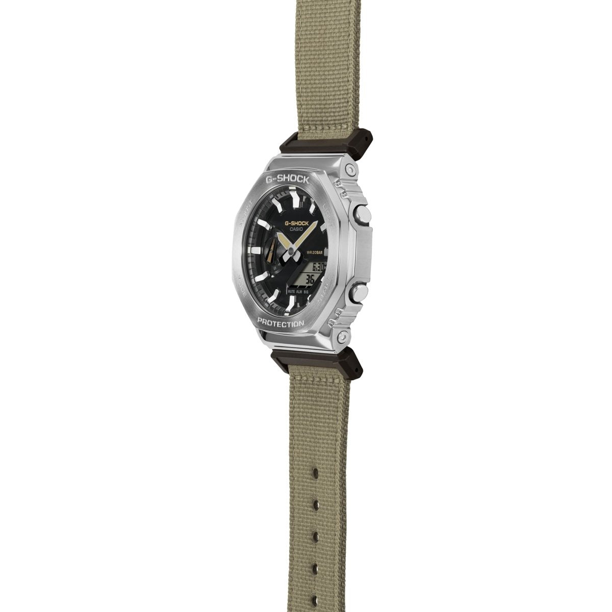 Casio G-Shock GM-2100C-5A Utility Metal Analog-Digital Black Dial Stainless Steel Bezel Cloth Strap Watch - Wristbear-4