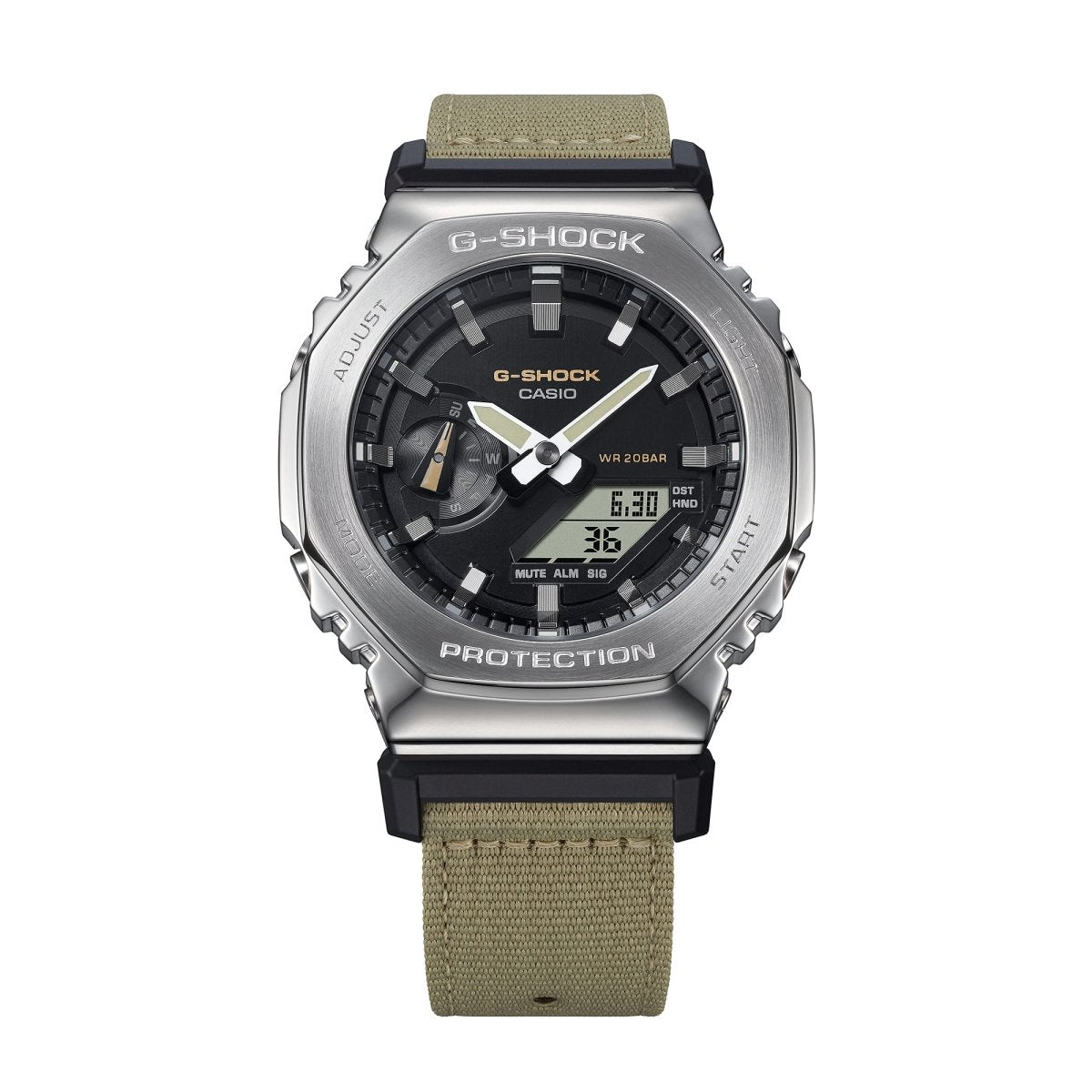Casio G-Shock GM-2100C-5A Utility Metal Analog-Digital Black Dial Stainless Steel Bezel Cloth Strap Watch - Wristbear-2