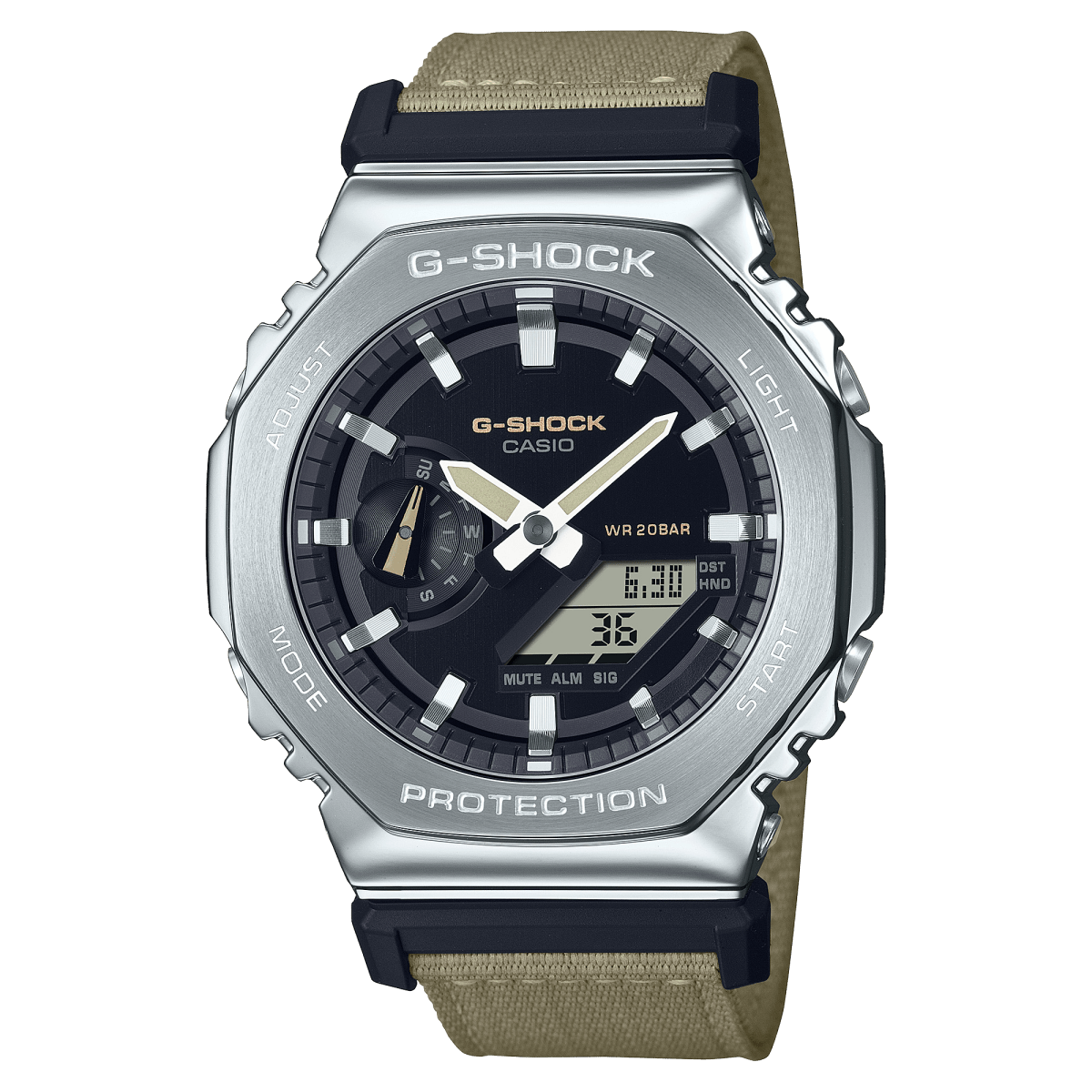 Casio G-Shock GM-2100C-5A Utility Metal Analog-Digital Black Dial Stainless Steel Bezel Cloth Strap Watch - Wristbear-1
