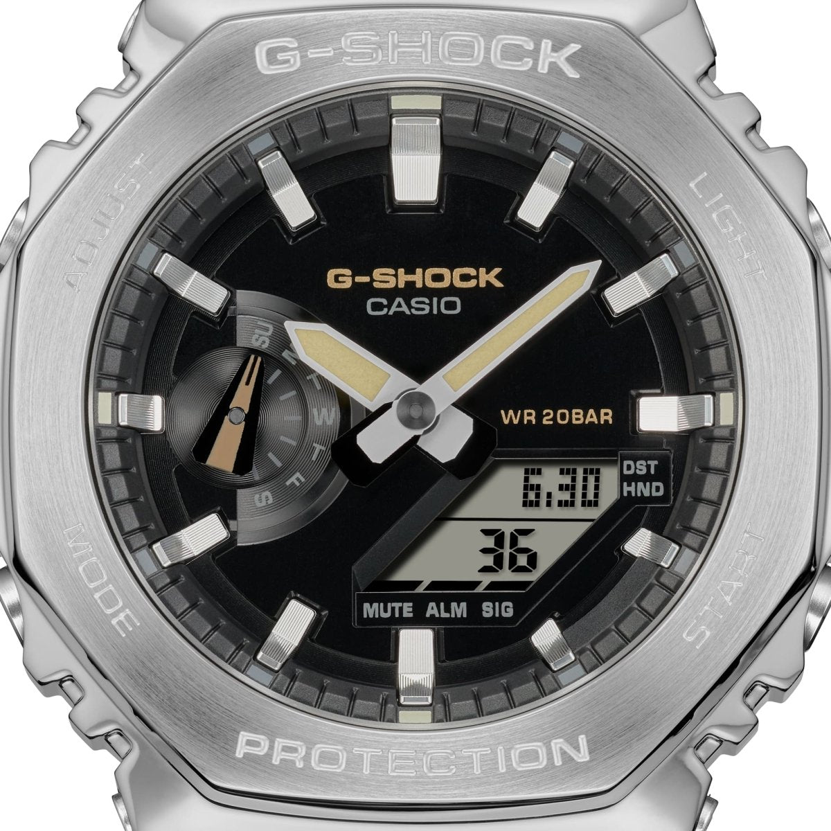 Casio G-Shock GM-2100C-5A Utility Metal Analog-Digital Black Dial Stainless Steel Bezel Cloth Strap Watch - Wristbear-3