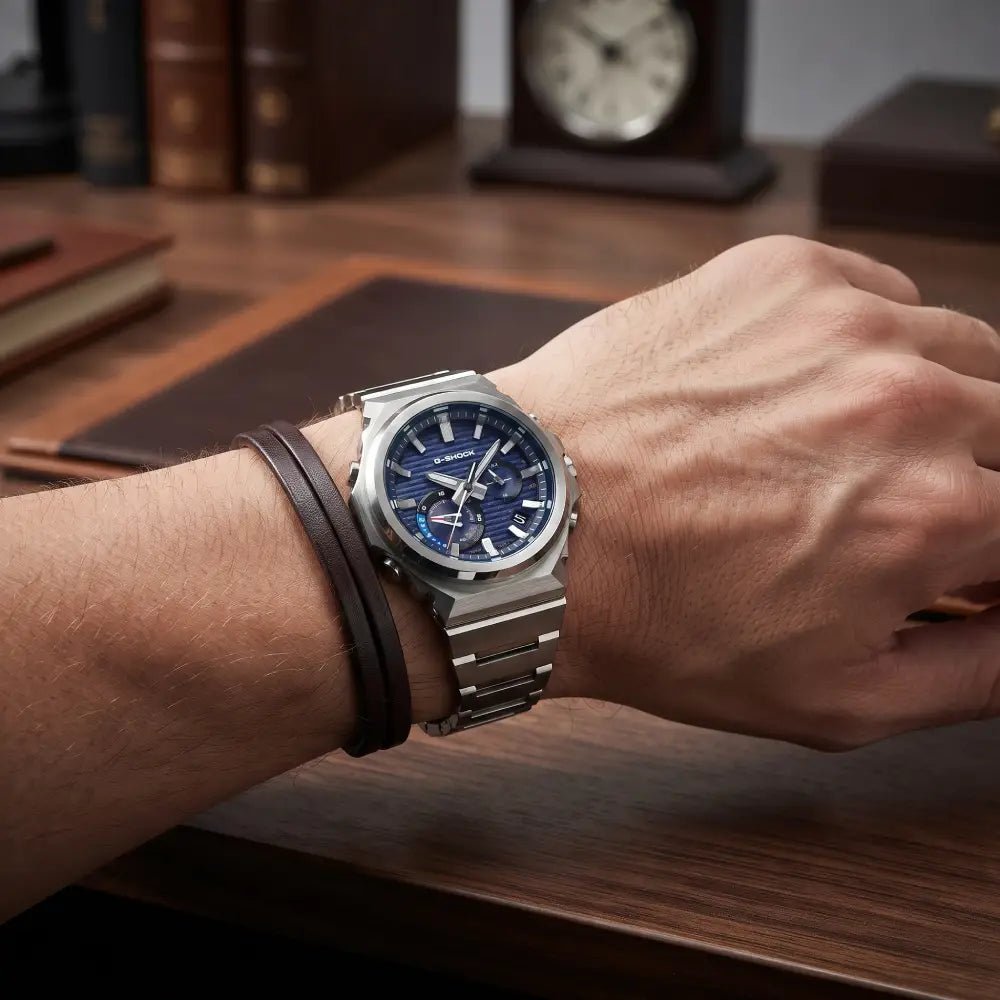 Casio-Casio G-Shock GST-B1000D-2A G-STEEL Blue Dial Stainless Steel Tough Solar Bluetooth Men's Watch-Wristbear-2