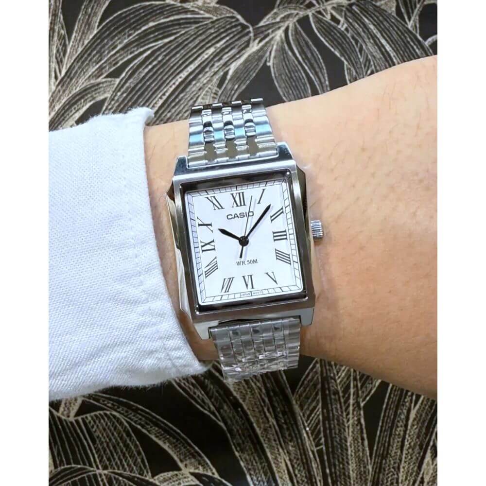 Casio-Casio MTP-B190D-7BV Classic Stainless Steel Men's Watch White-Wristbear-5