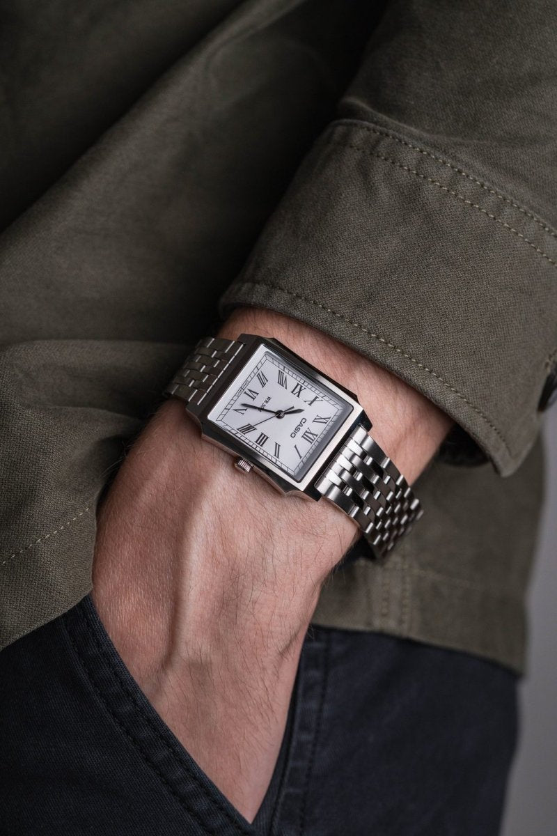 Casio-Casio MTP-B190D-7BV Classic Stainless Steel Men's Watch White-Wristbear-3