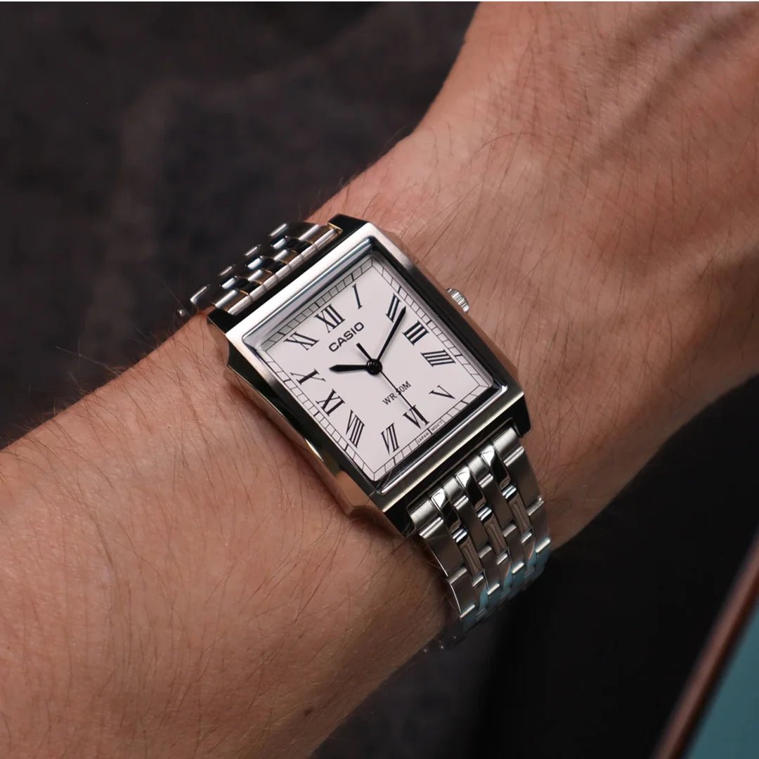 Casio-Casio MTP-B190D-7BV Classic Stainless Steel Men's Watch White-Wristbear-7