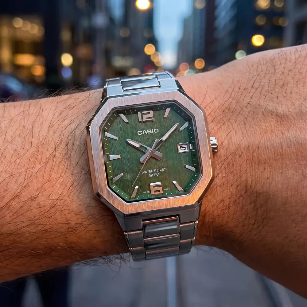 Casio-Casio MTP-B195D-3A Quartz Green Dial Stainless Steel Men's Watch-Wristbear-2